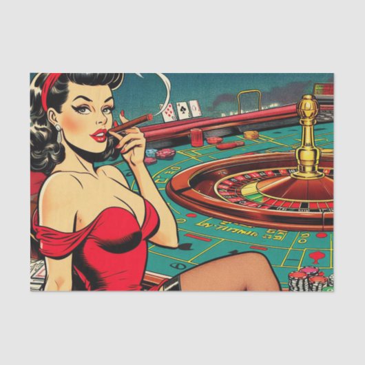 Retro Casino Pop Kunst Stripillustratie Tissuepapier (Voorkant)