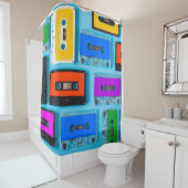 Retro Cassette: Blauw Achtergrond Collectie Douchegordijn (In situ)