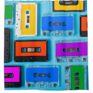 Retro Cassette: Blauw Achtergrond Collectie Douchegordijn