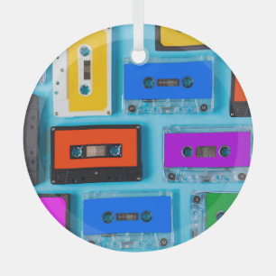Retro Cassette: Blauw Achtergrond Collectie Glas Ornament