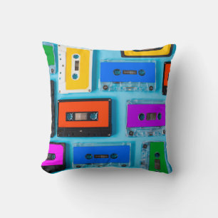 Retro Cassette: Blauw Achtergrond Collectie Kussen