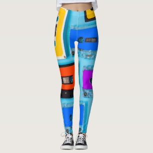 Retro Cassette: Blauw Achtergrond Collectie Leggings