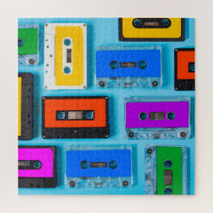 Retro Cassette: Blauw Achtergrond Collectie Legpuzzel