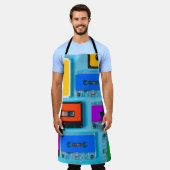 Retro Cassette: Blauw Achtergrond Collectie Schort (Gedragen)