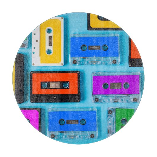 Retro Cassette: Blauw Achtergrond Collectie Snijplank (Voorkant)