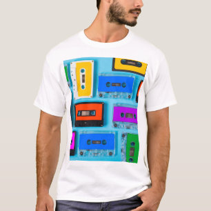 Retro Cassette: Blauw Achtergrond Collectie T-shirt