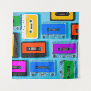 Retro Cassette: Blauw Achtergrond Collectie Wandkleed