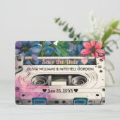 Retro Cassette | Bloemige Trouw Save the Date Kaart (Staand voorkant)