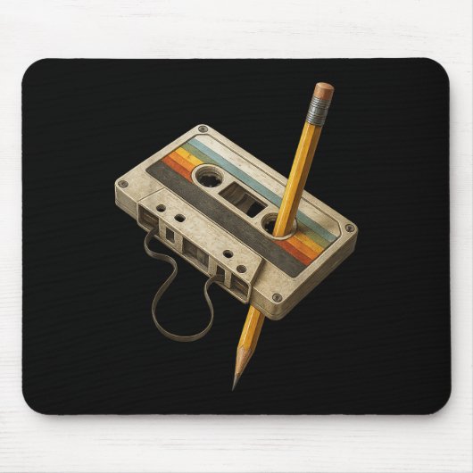 Retro Cassette En Potlood Grappig 80s 90s Mixtape Muismat (Voorkant)