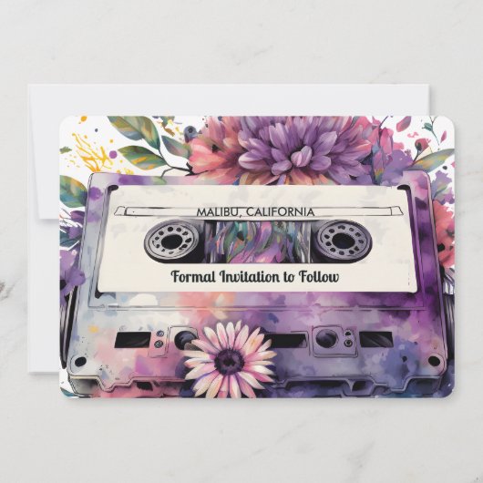 Retro Cassette | Floral Wedding Save the Date Invi Kaart (Achterkant)