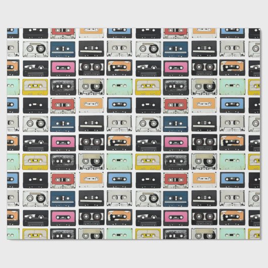 Retro  cassette Mix Tapes art patroonpatronen Cadeaupapier (Vlak)