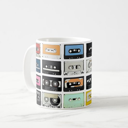 Retro  cassette Mix Tapes art patroonpatronen Koffiemok (Voorkant links)