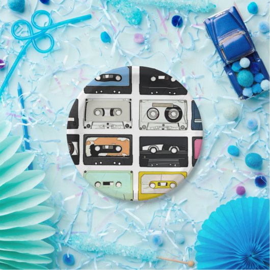 Retro  cassette Mix Tapes art patroonpatronen Papieren Bordje (Feest)