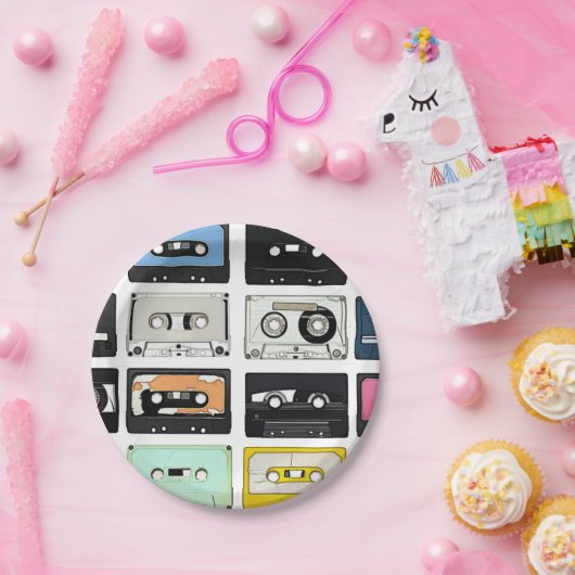 Retro  cassette Mix Tapes art patroonpatronen Papieren Bordje (Feest)