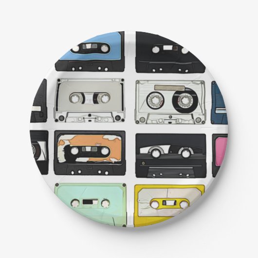 Retro  cassette Mix Tapes art patroonpatronen Papieren Bordje (Voorkant)