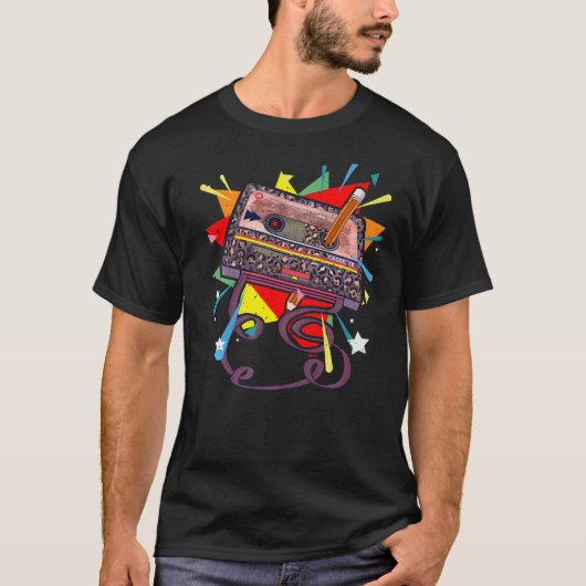 retro-cassette & pen party's van 80 en 90 jaar t-shirt (Voorkant)