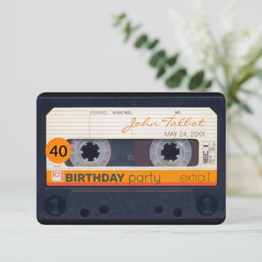 Retro Cassette tape 40e verjaardag Party uitnodigi Kaart (Staand voorkant)