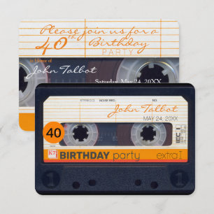 Retro Cassette tape 40e verjaardag Party uitnodigi Kaart