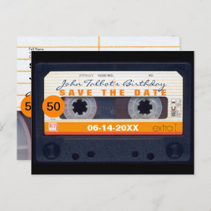 Retro Cassette tape 50e verjaardag Bewaar de datum Uitnodiging Briefkaart