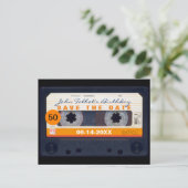 Retro Cassette tape 50e verjaardag Bewaar de datum Uitnodiging Briefkaart (Staand voorkant)