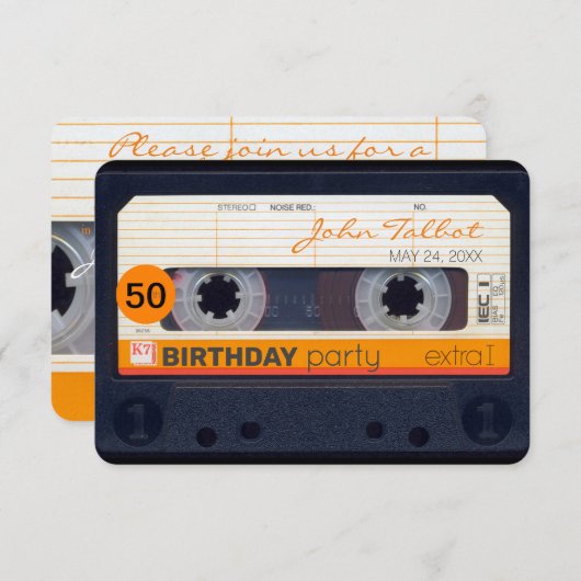 Retro Cassette tape 50e Verjaardag Feest Uitnodigi Kaart (Voorkant / Achterkant)