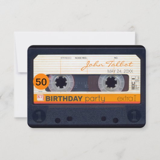 Retro Cassette tape 50e Verjaardag Feest Uitnodigi Kaart (Voorkant)