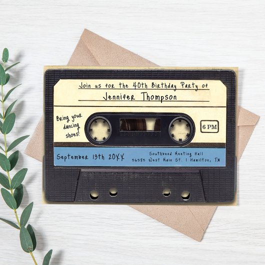 Retro Cassette Tape Birthday Party Invitation Kaart