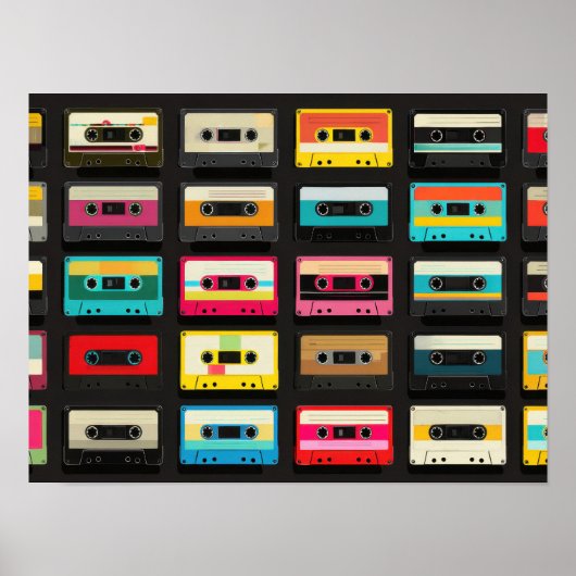 Retro Cassette Tape Pattern – Vintage Music Poster (Voorkant)