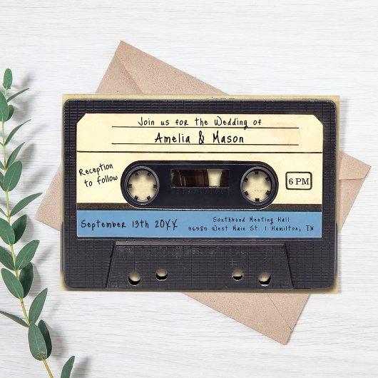 Retro Cassette Tape Wedding Invitation Kaart