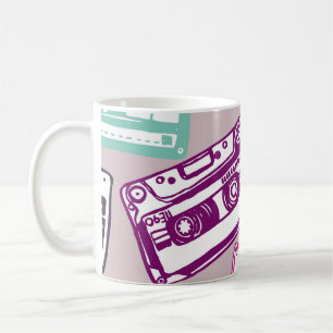 Retro cassette tapes, met de hand getekend patroon koffiemok