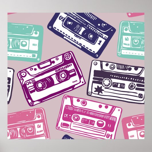 Retro cassette tapes, met de hand getekend patroon poster (Voorkant)