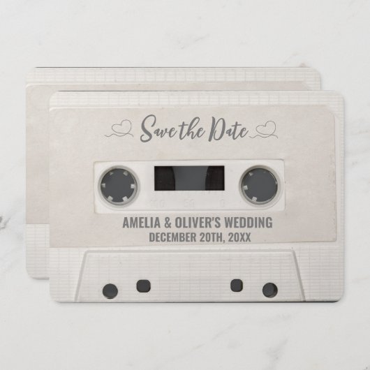 Retro Cassette Wedding sparen de Datum Kaart (Voorkant / Achterkant)