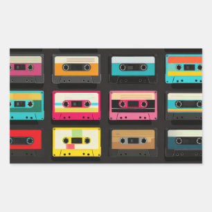 Retro Cassetteband Patroon – Vintage Muziek Rechthoekige Sticker