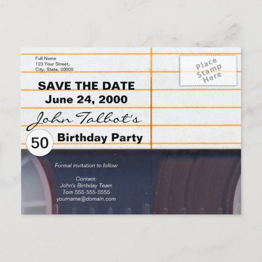 Retro Cassettebandje 50e verjaardag Bewaar de datu Aankondigingskaart (Achterkant)