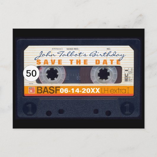Retro Cassettebandje 50e verjaardag Bewaar de datu Aankondigingskaart (Voorkant)