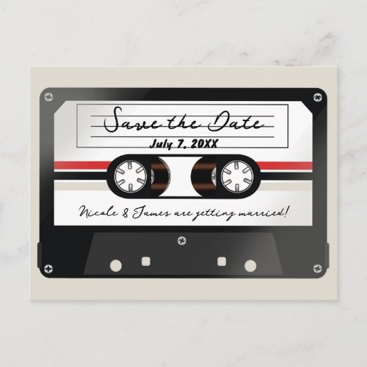 Retro Cassettebandje Beige Grey 90's Save the Date Aankondigingskaart (Voorkant)