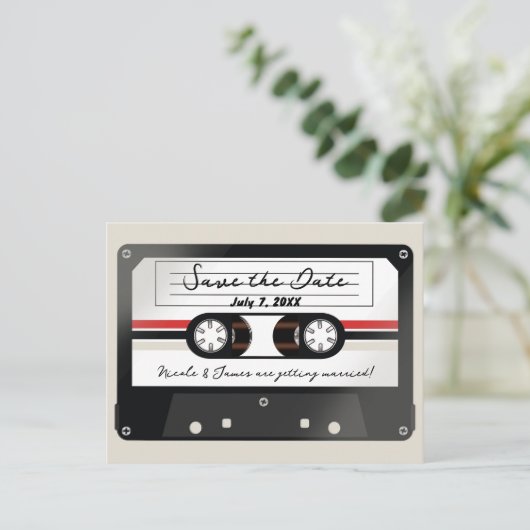 Retro Cassettebandje Beige Grey 90's Save the Date Aankondigingskaart (Staand voorkant)