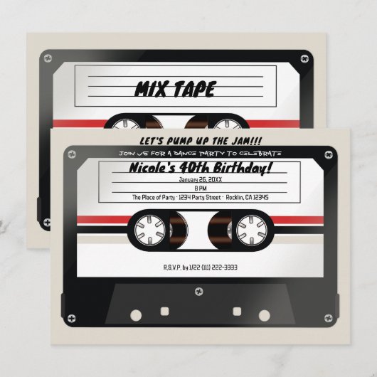 Retro Cassettebandje Beige Grey 90's verjaardagsfe Kaart (Voorkant / Achterkant)