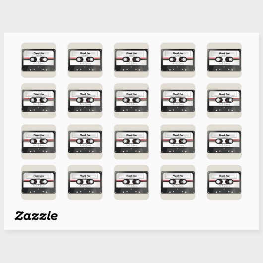 Retro Cassettebandje Beige Grey Wedding Vierkante Sticker (Vel)