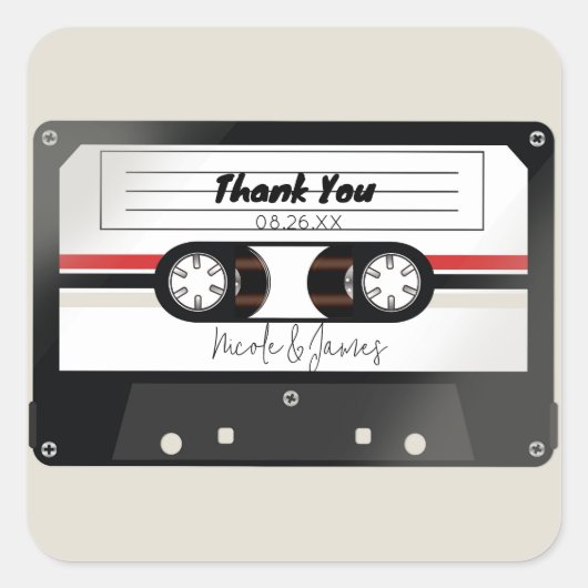Retro Cassettebandje Beige Grey Wedding Vierkante Sticker (Voorkant)