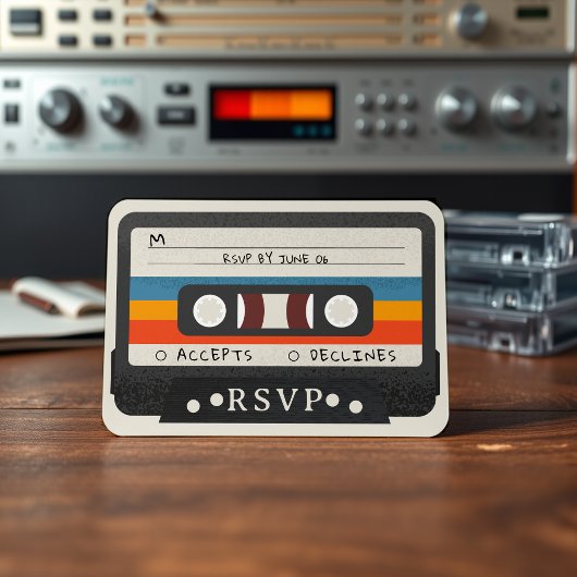 Retro Cassettebandje bruiloft RSVP Kaartje
