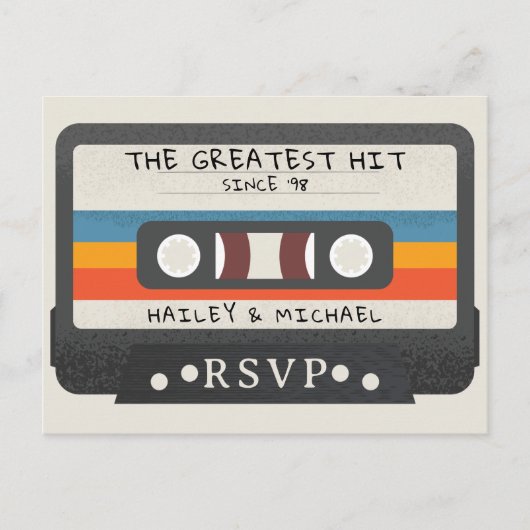 Retro Cassettebandje De Grootste Hit Bruiloft RSVP Briefkaart (Voorkant)