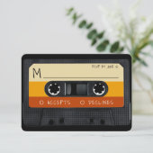 Retro Cassettebandje gestreept RSVP Kaartje (Staand voorkant)