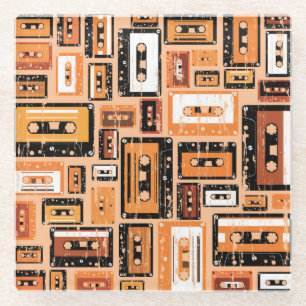 Retro Cassettebandje Naadloos Patroon Glazen Onderzetter