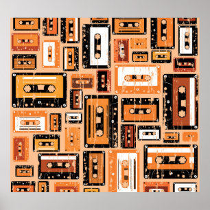 Retro Cassettebandje Naadloos Patroon Poster