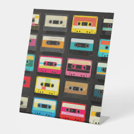 Retro Cassettebandje Patroon – Vintage Muziek Reclamebord Met Voetstuk
