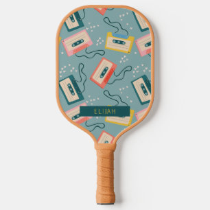 Retro Cassettebandje Pattern Blue Pickleball Paddle