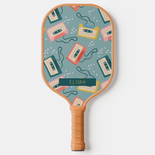 Retro Cassettebandje Pattern Blue Pickleball Paddle (Voorkant)