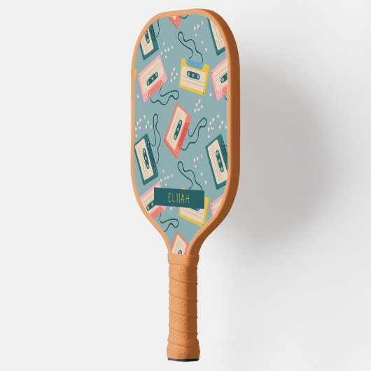 Retro Cassettebandje Pattern Blue Pickleball Paddle (Links)