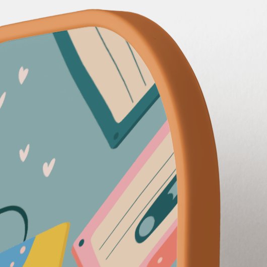 Retro Cassettebandje Pattern Blue Pickleball Paddle (Links Detail)